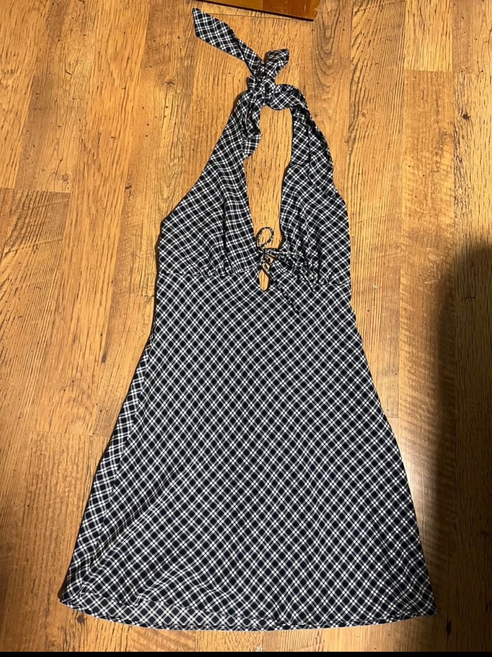 Navy Blue & White Halter Plaid Dress - Women's Summer Dress